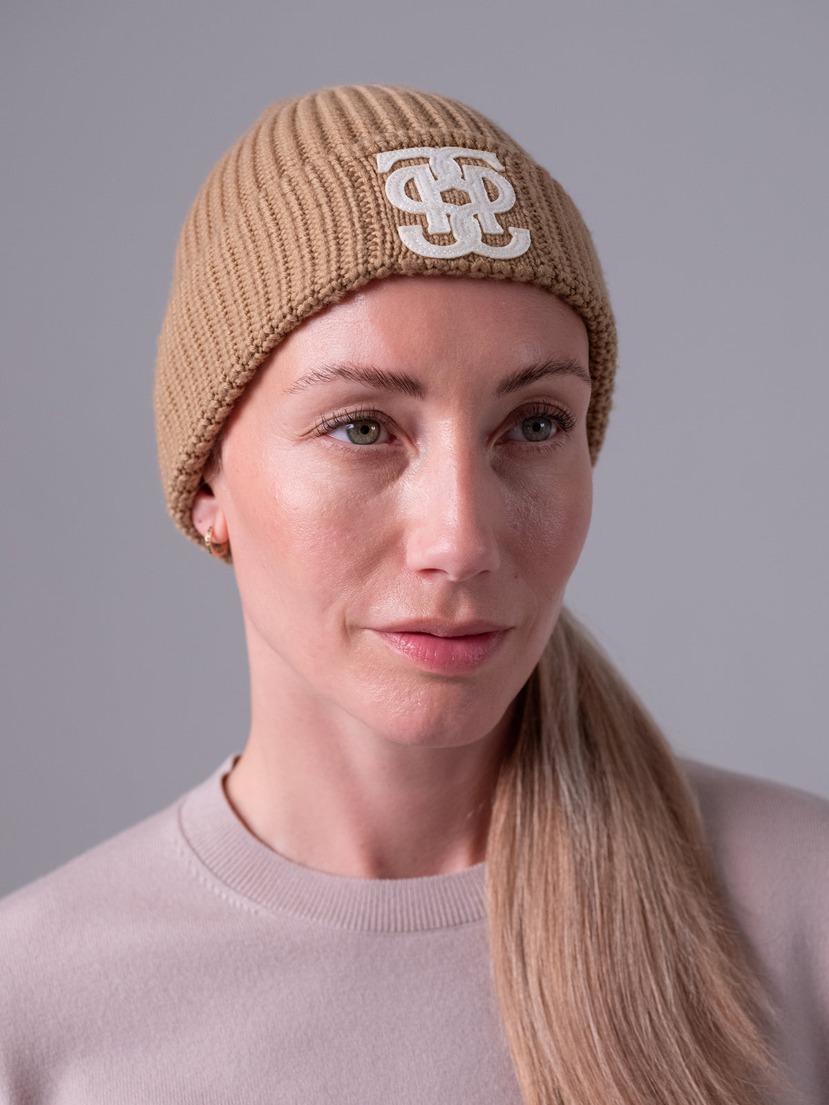 Lou Felt Monogram Beanie Camel