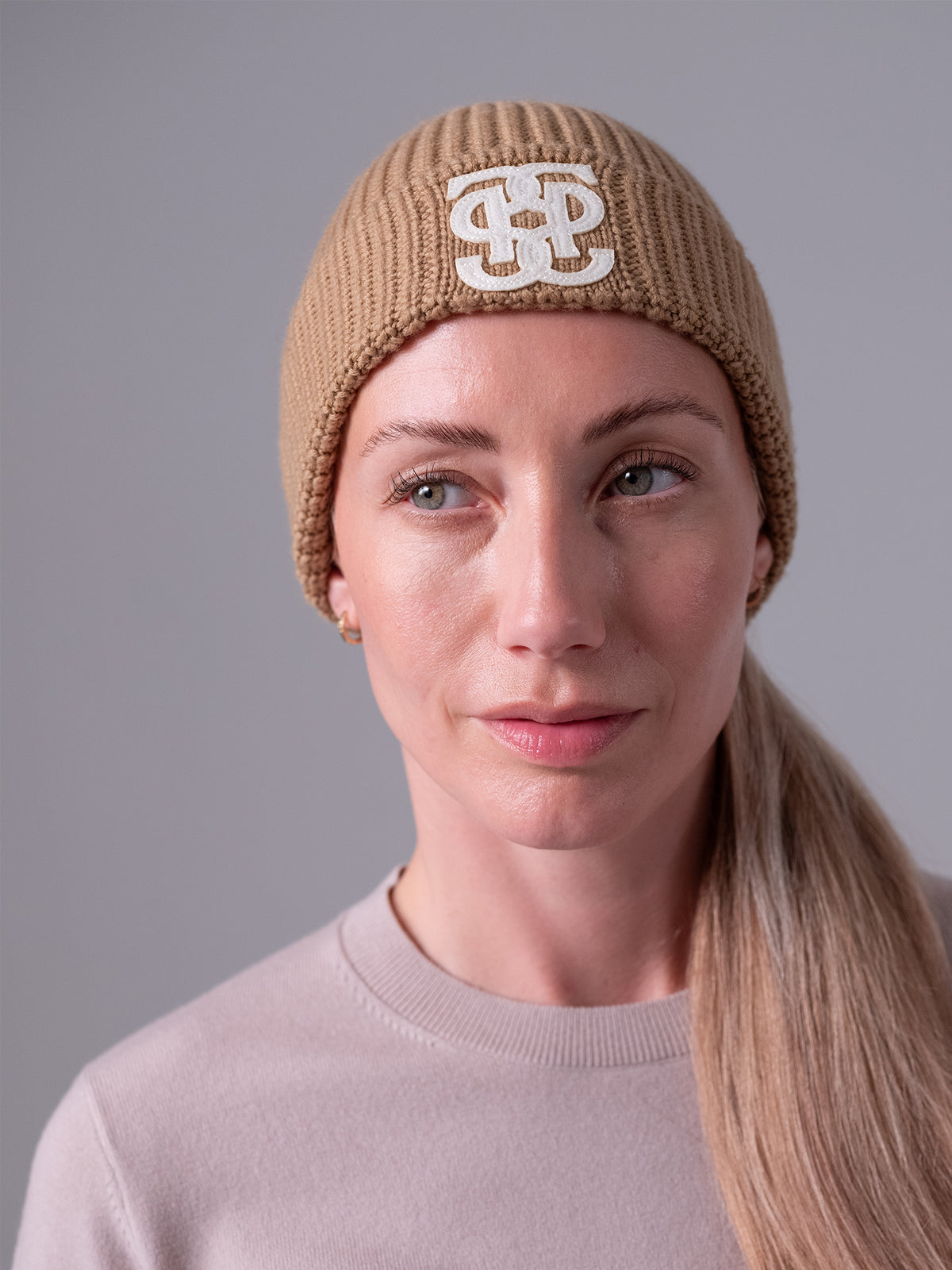 Lou Felt Monogram Beanie Camel