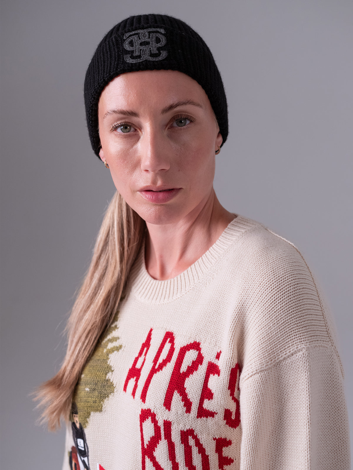 Lou Felt Monogram Beanie Black