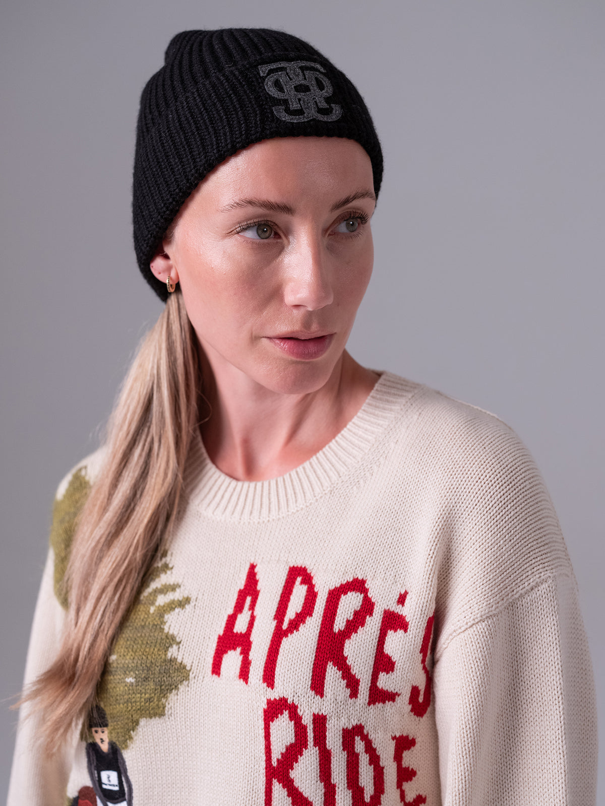 Lou Felt Monogram Beanie Black