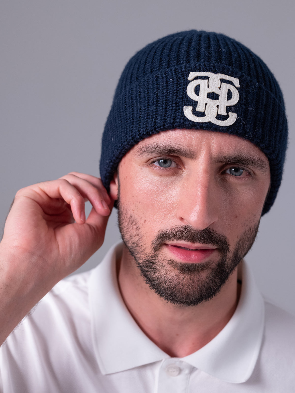 Lou Felt Monogram Beanie Navy