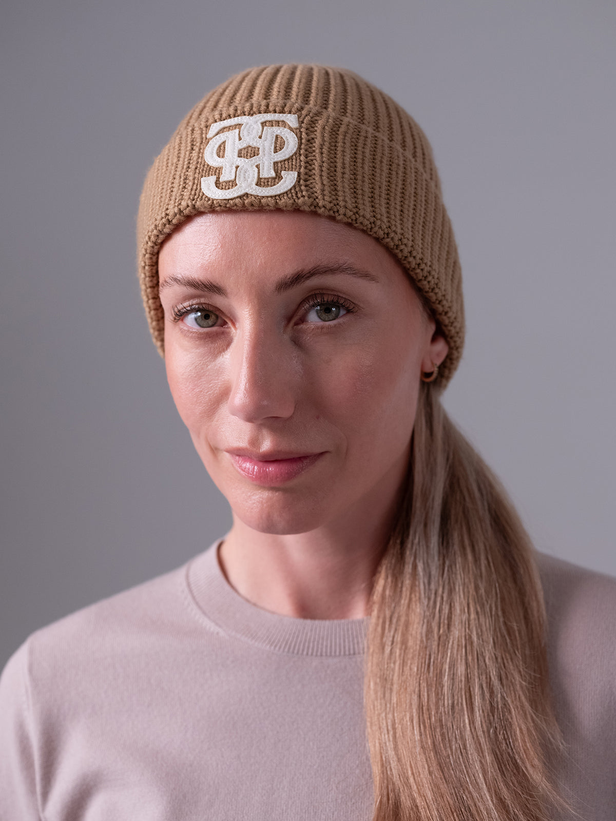 Lou Felt Monogram Beanie Camel