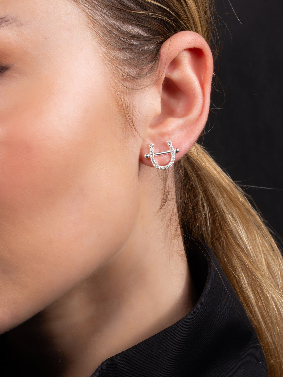 Pierced Horse Shoe Earrings Silver
