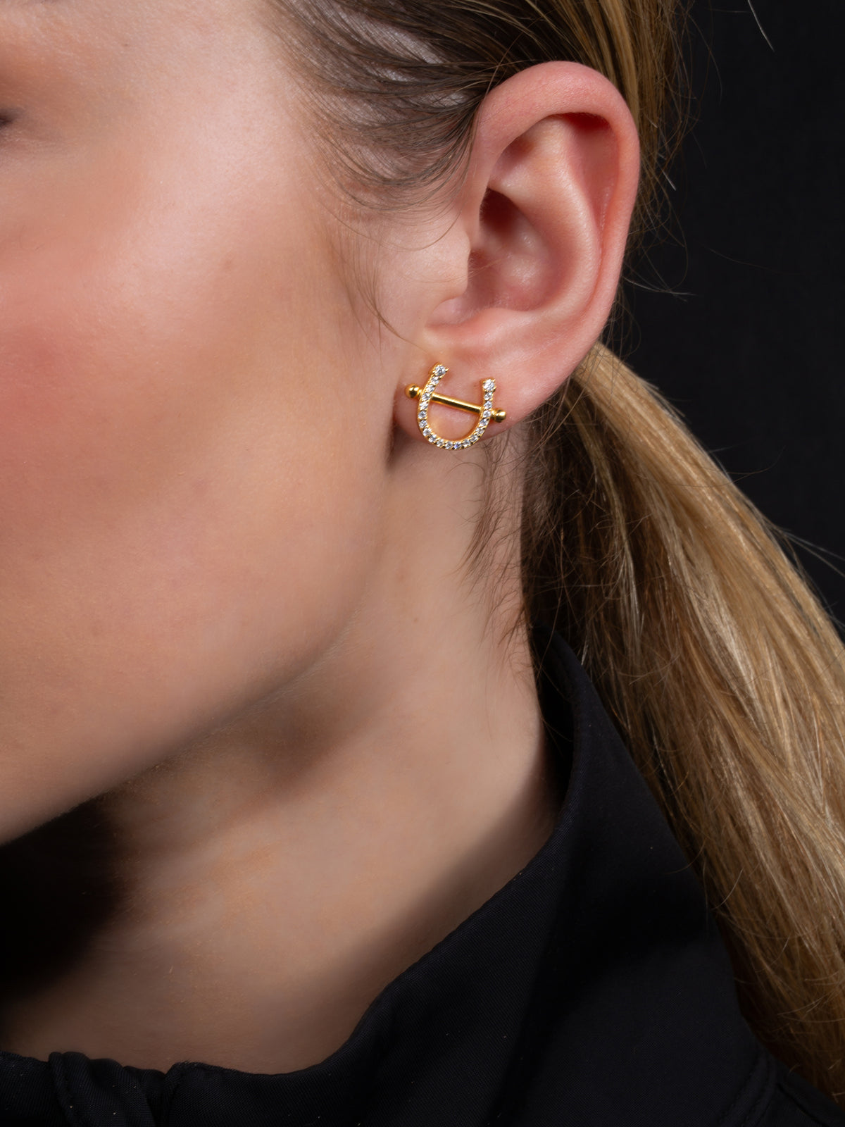 Pierced Horse Shoe Earrings Gold