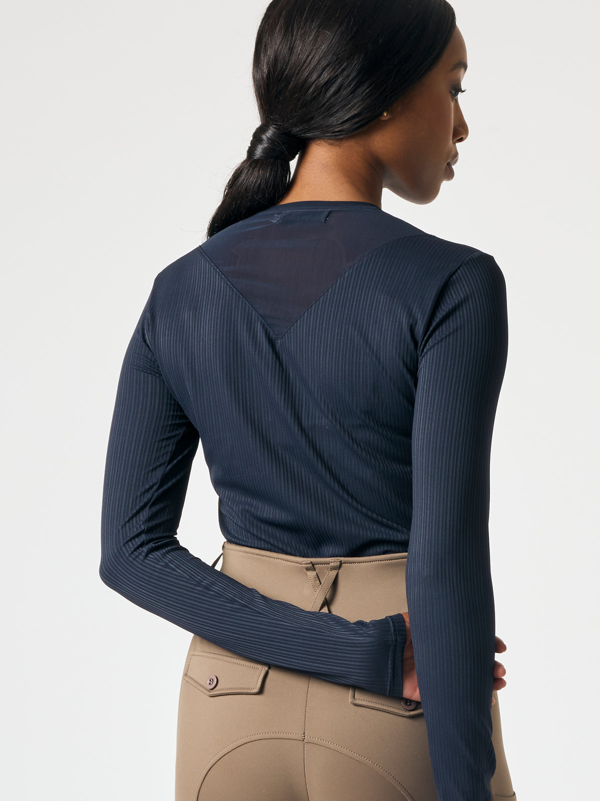 Leandra LS Striped Mesh Top Navy