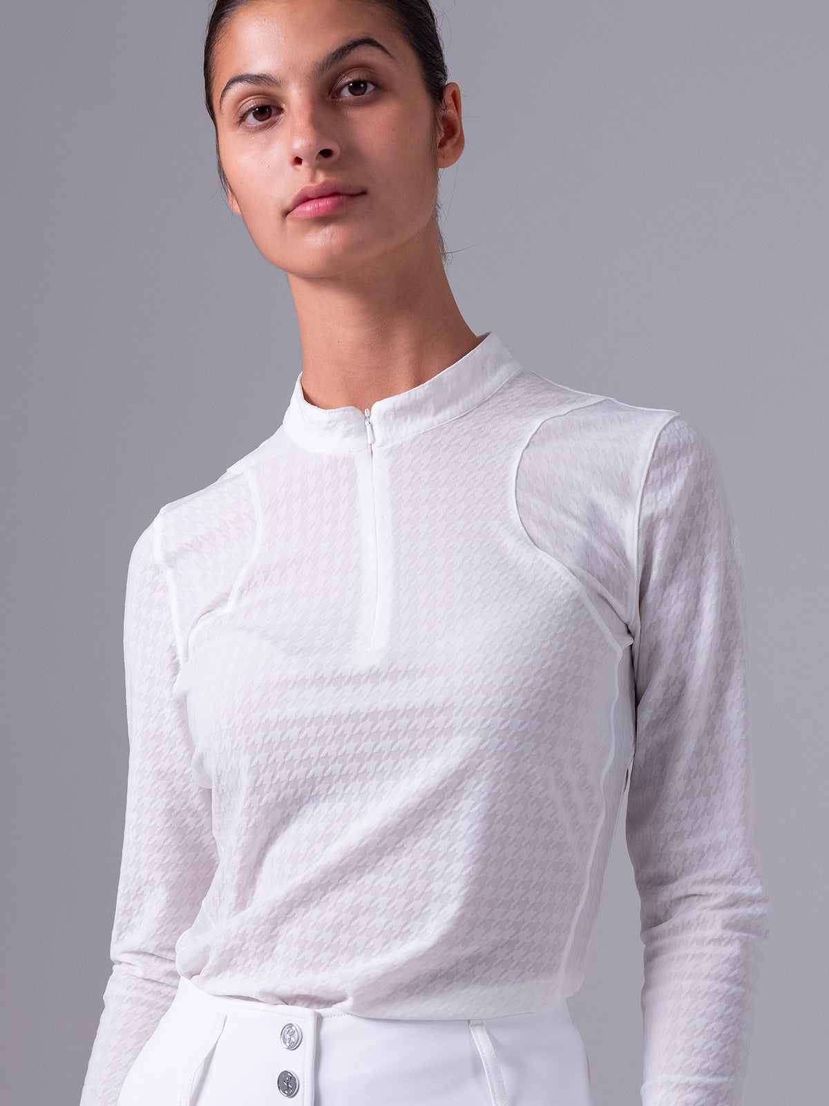 Delilah LS Bow Mesh Top White