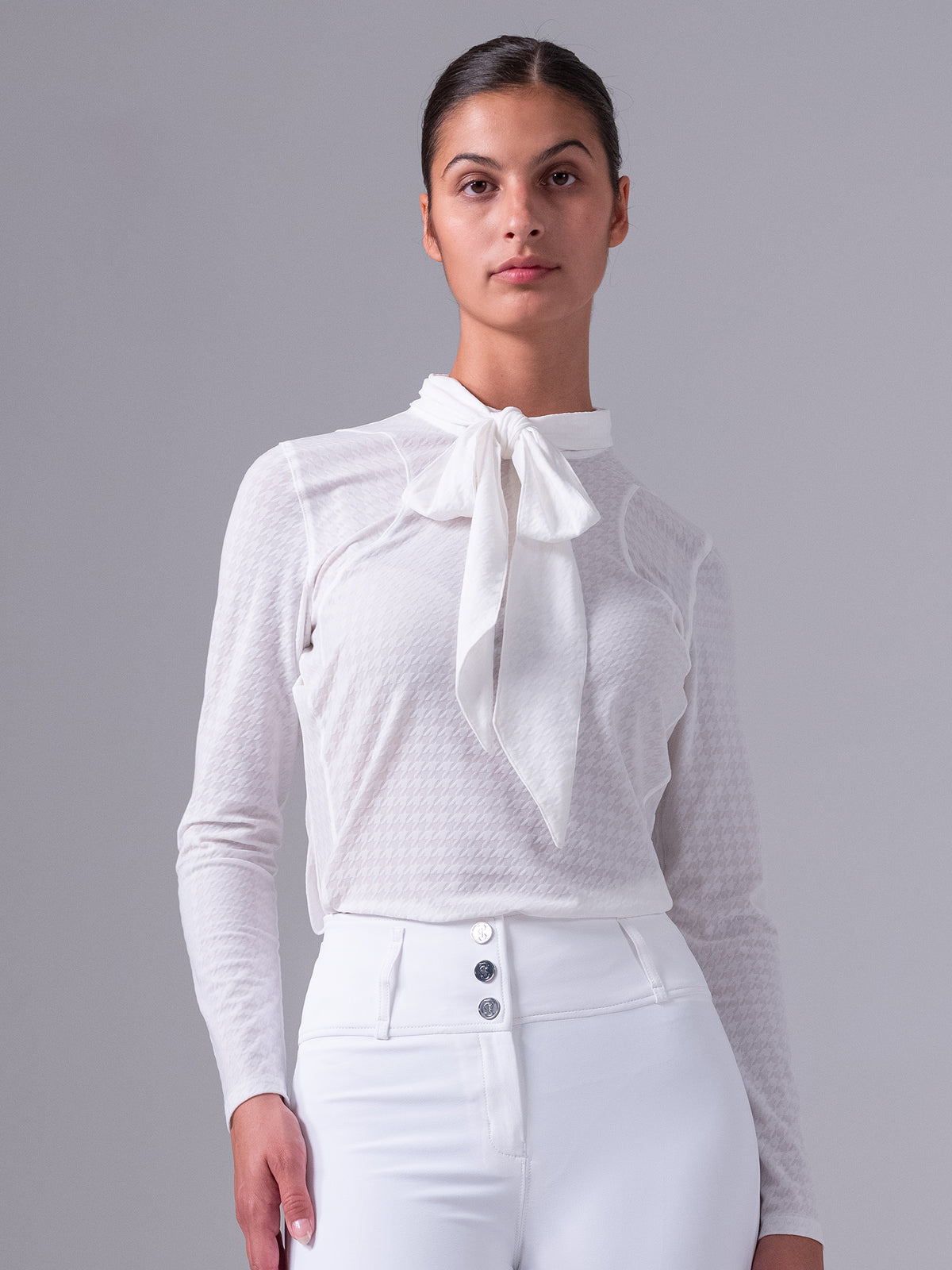 Delilah LS Bow Mesh Top White