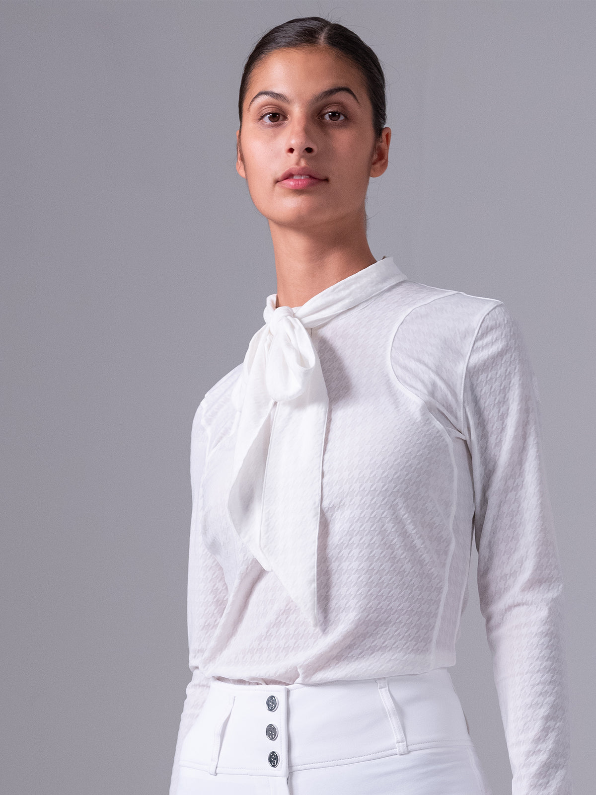Delilah LS Bow Mesh Top White