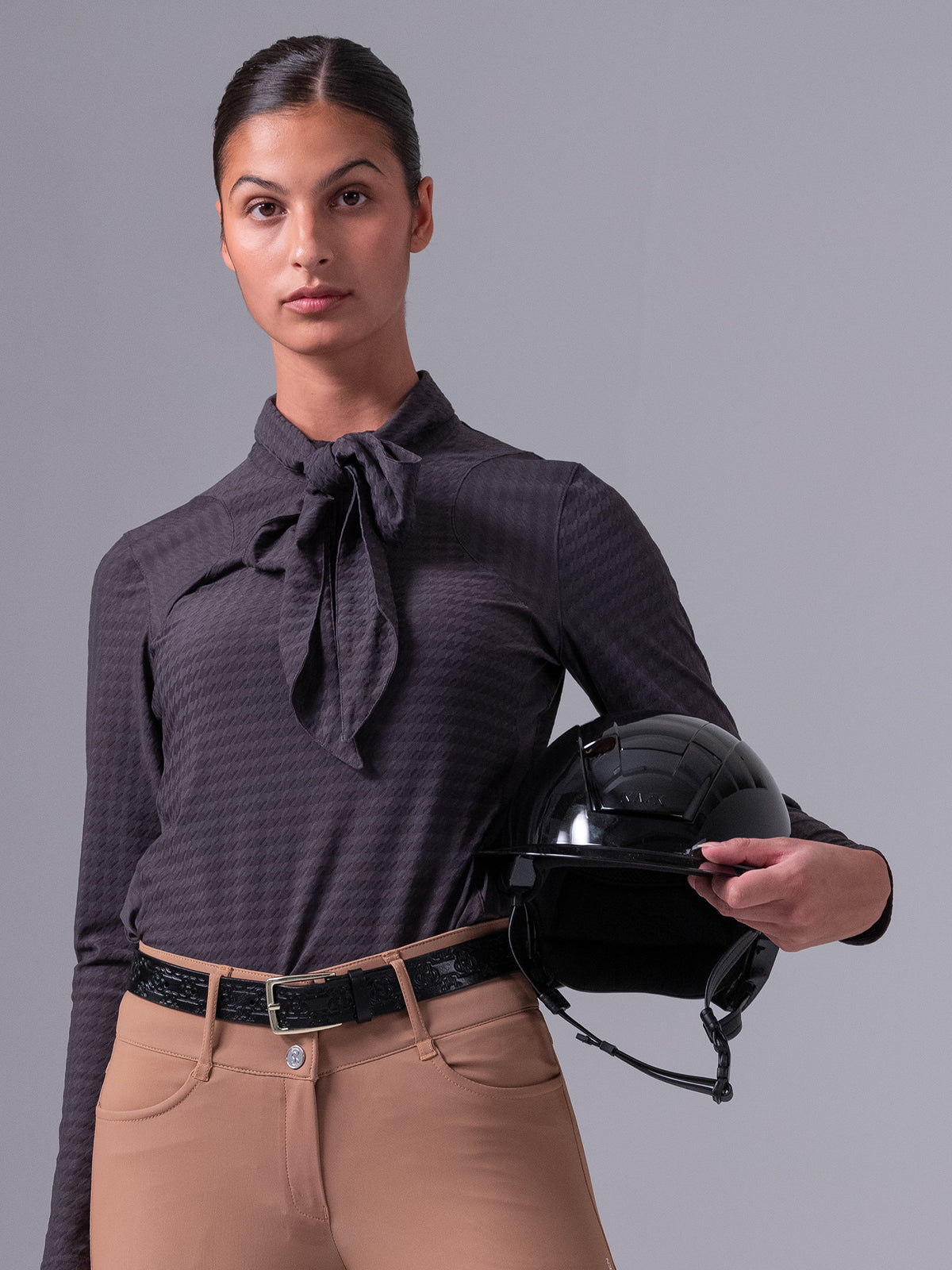 Delilah LS Bow Mesh Top Thunderstorm Grey