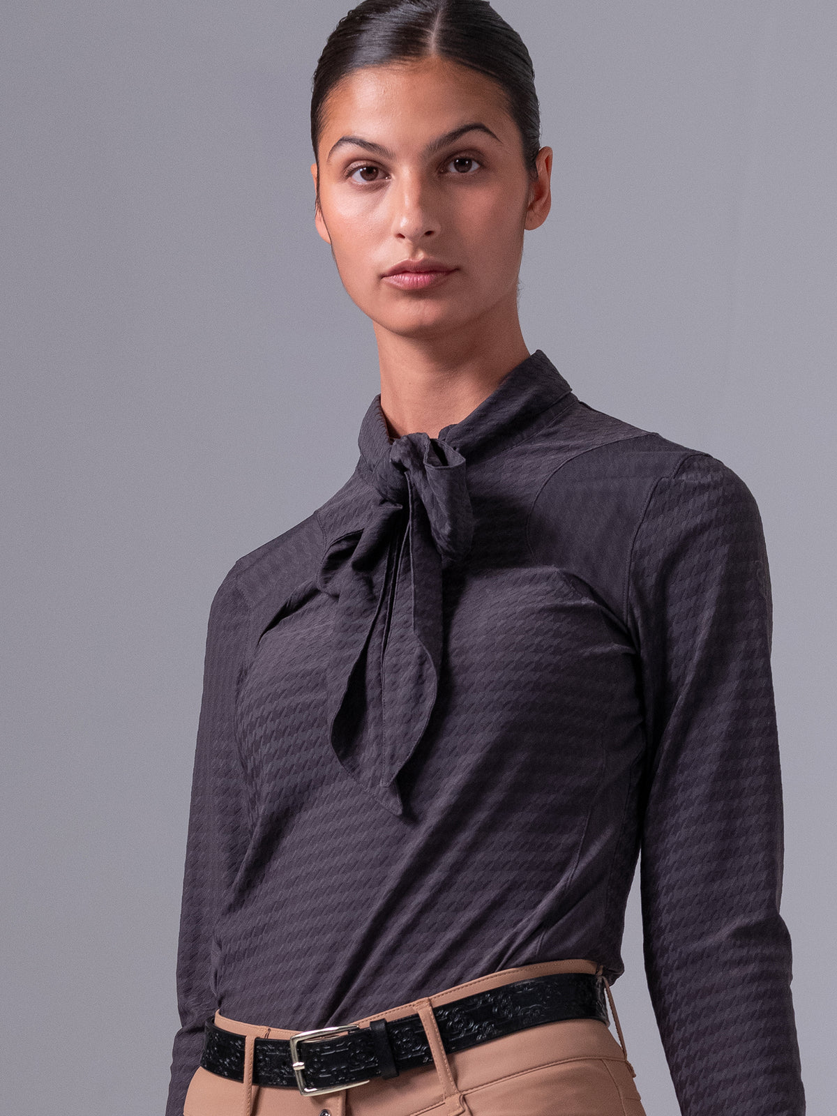 Delilah LS Bow Mesh Top Thunderstorm Grey