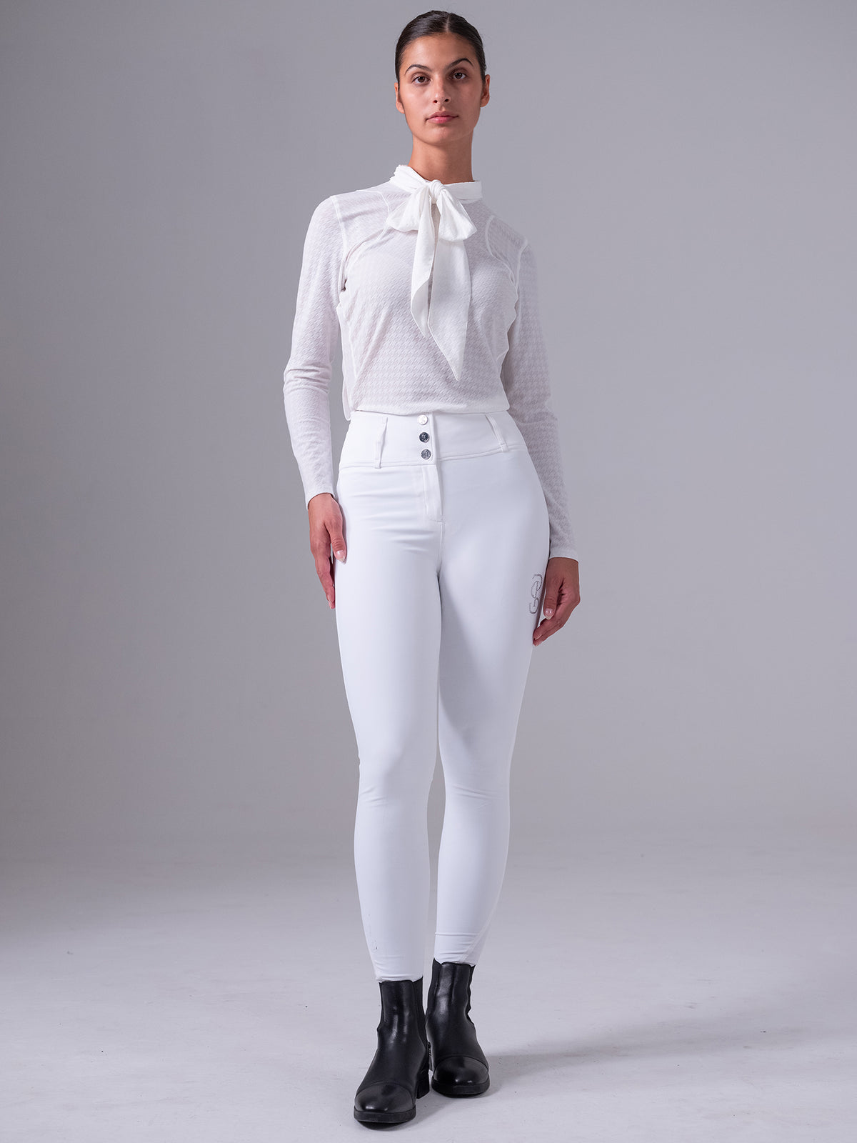 Delilah LS Bow Mesh Top White