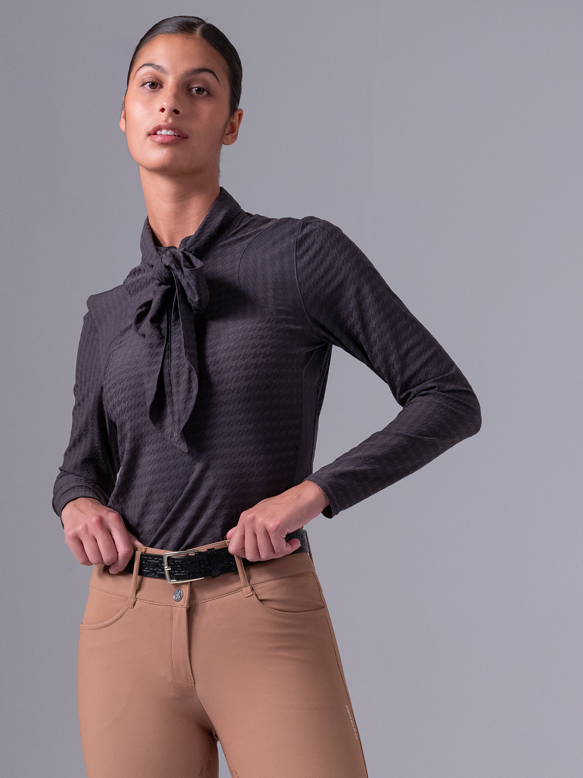 Delilah LS Bow Mesh Top Thunderstorm Grey