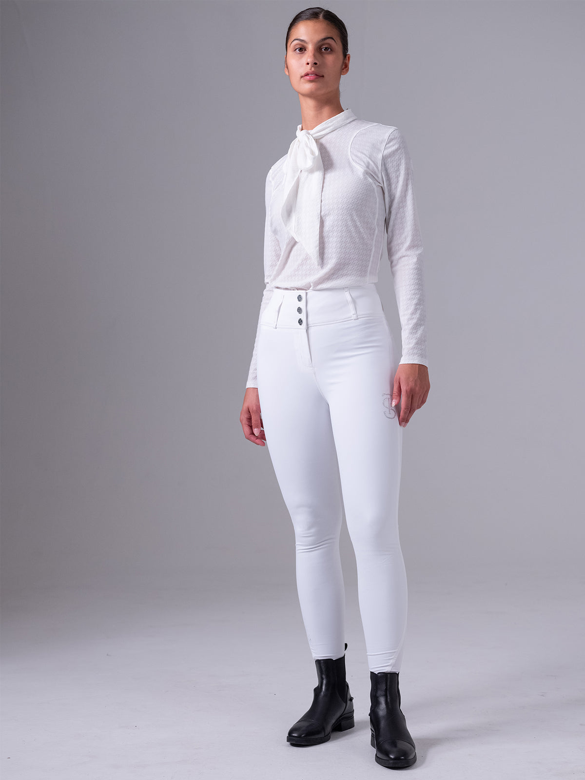 Delilah LS Bow Mesh Top White