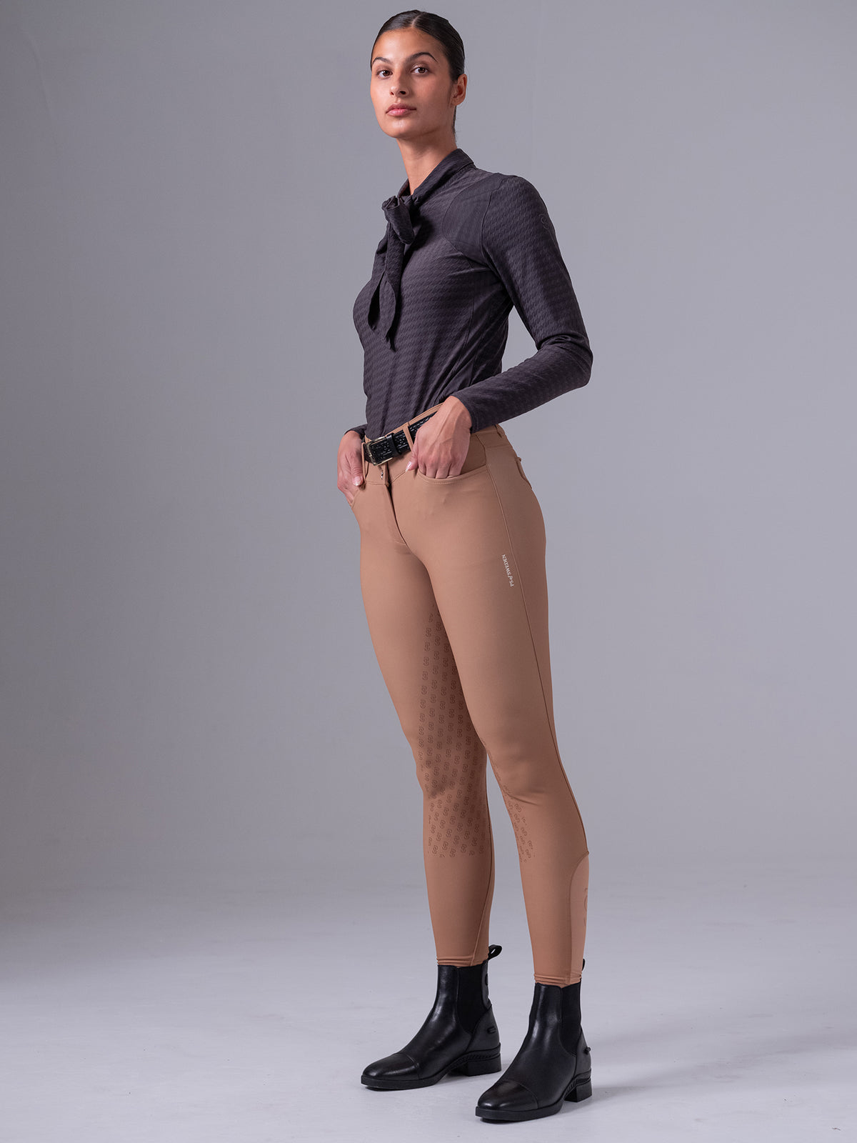 Delilah LS Bow Mesh Top Thunderstorm Grey