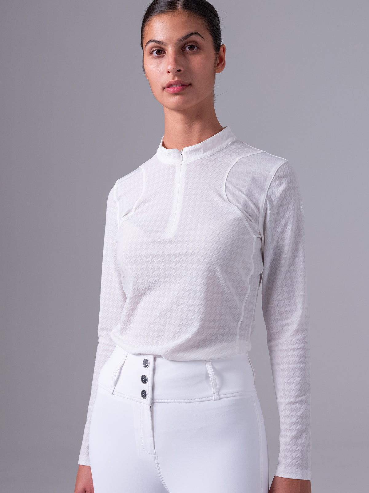 Delilah LS Bow Mesh Top White