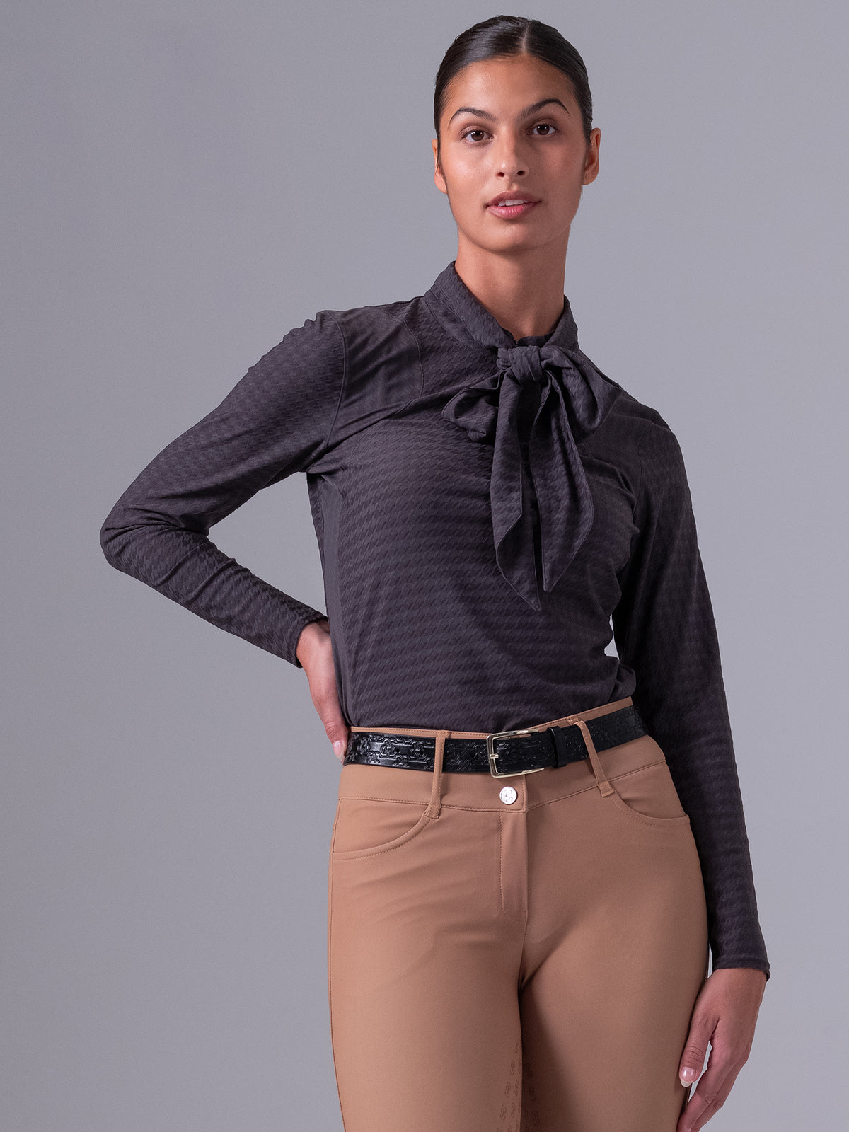 Delilah LS Bow Mesh Top Thunderstorm Grey