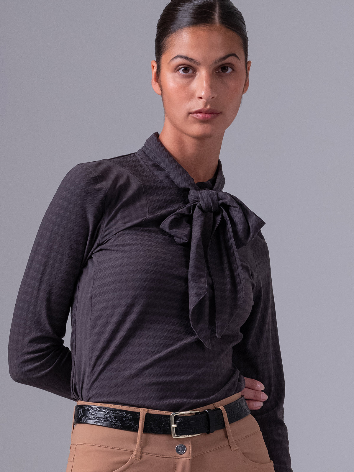 Delilah LS Bow Mesh Top Thunderstorm Grey