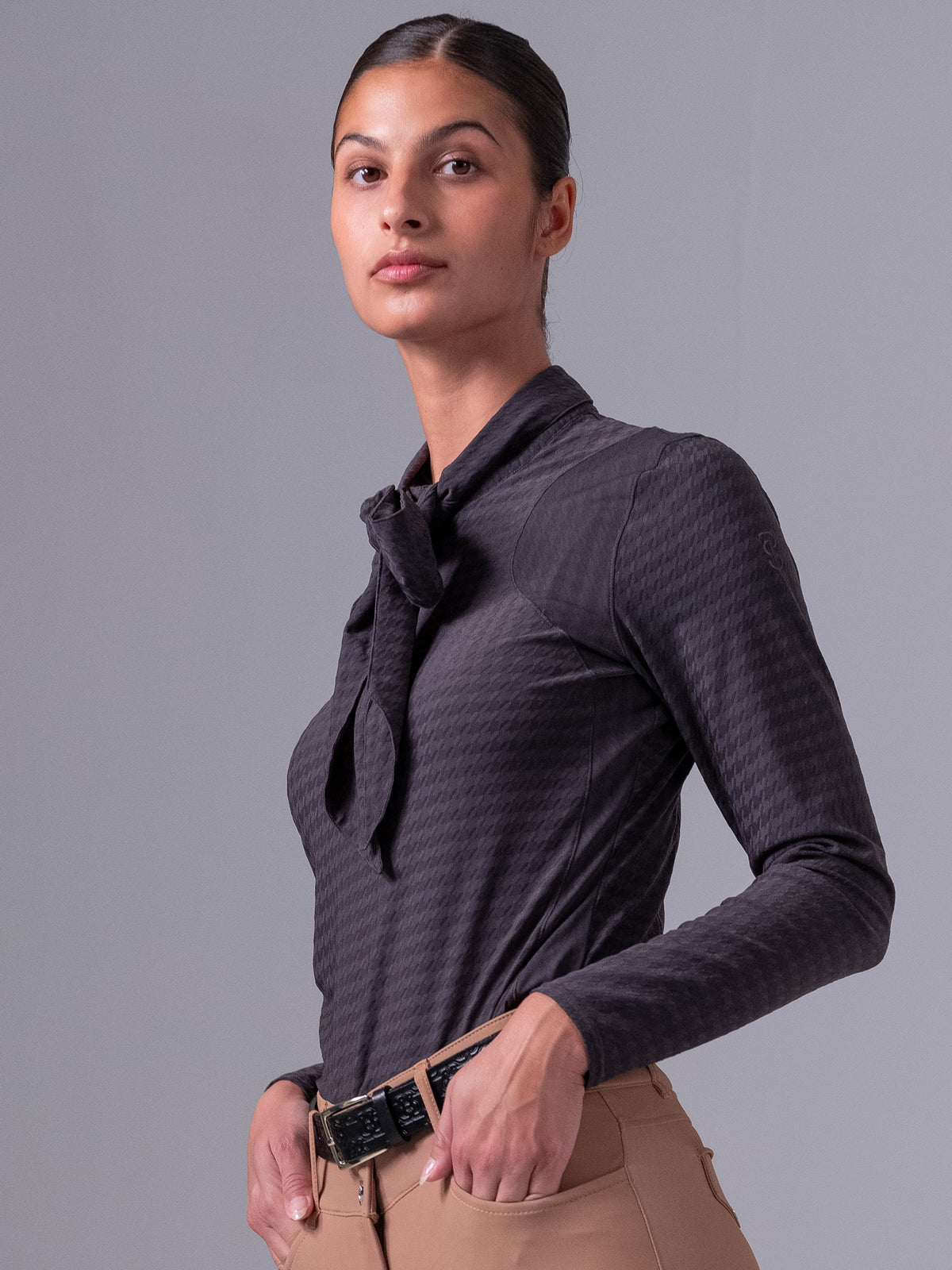 Delilah LS Bow Mesh Top Thunderstorm Grey