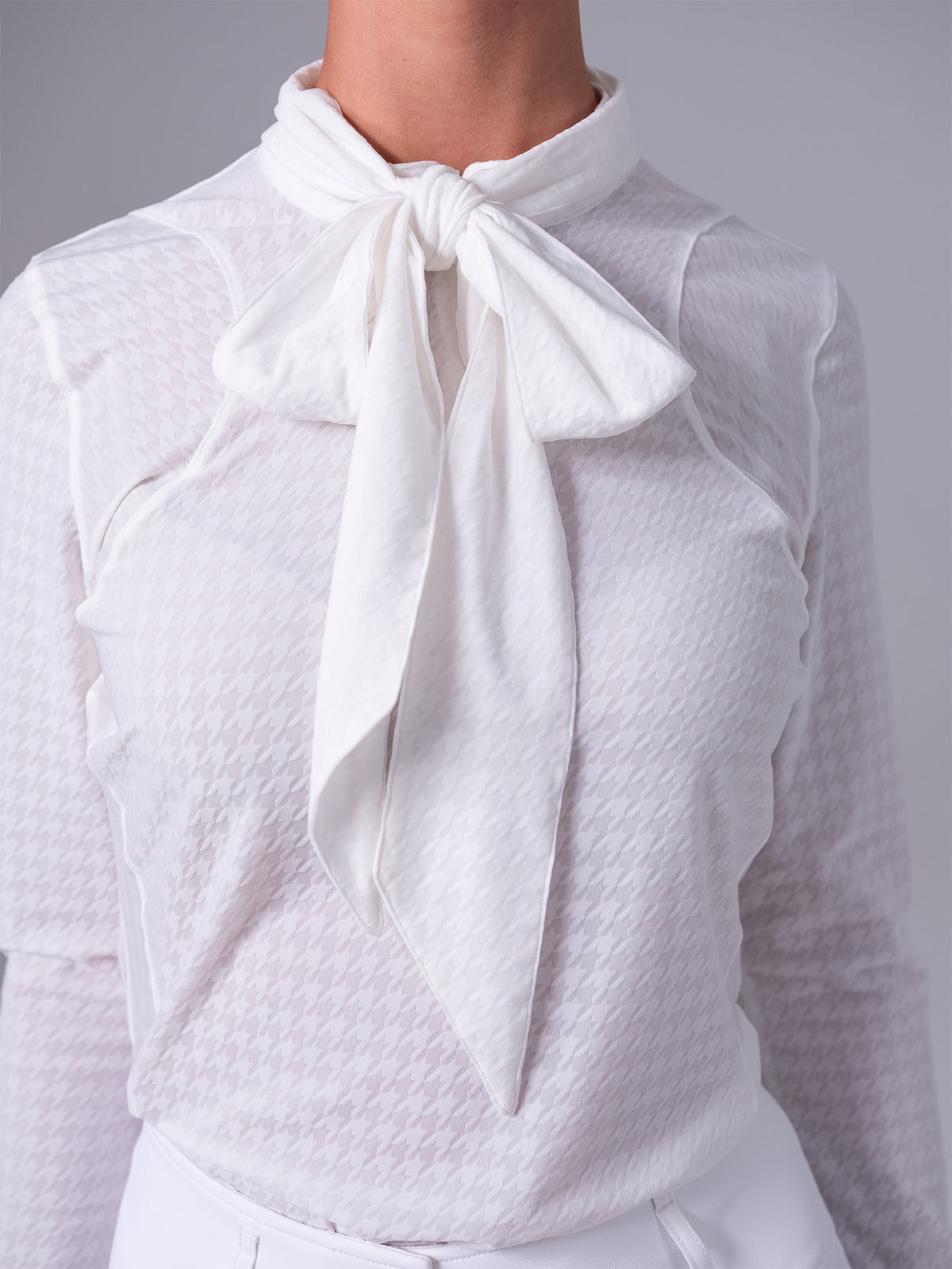 Delilah LS Bow Mesh Top White