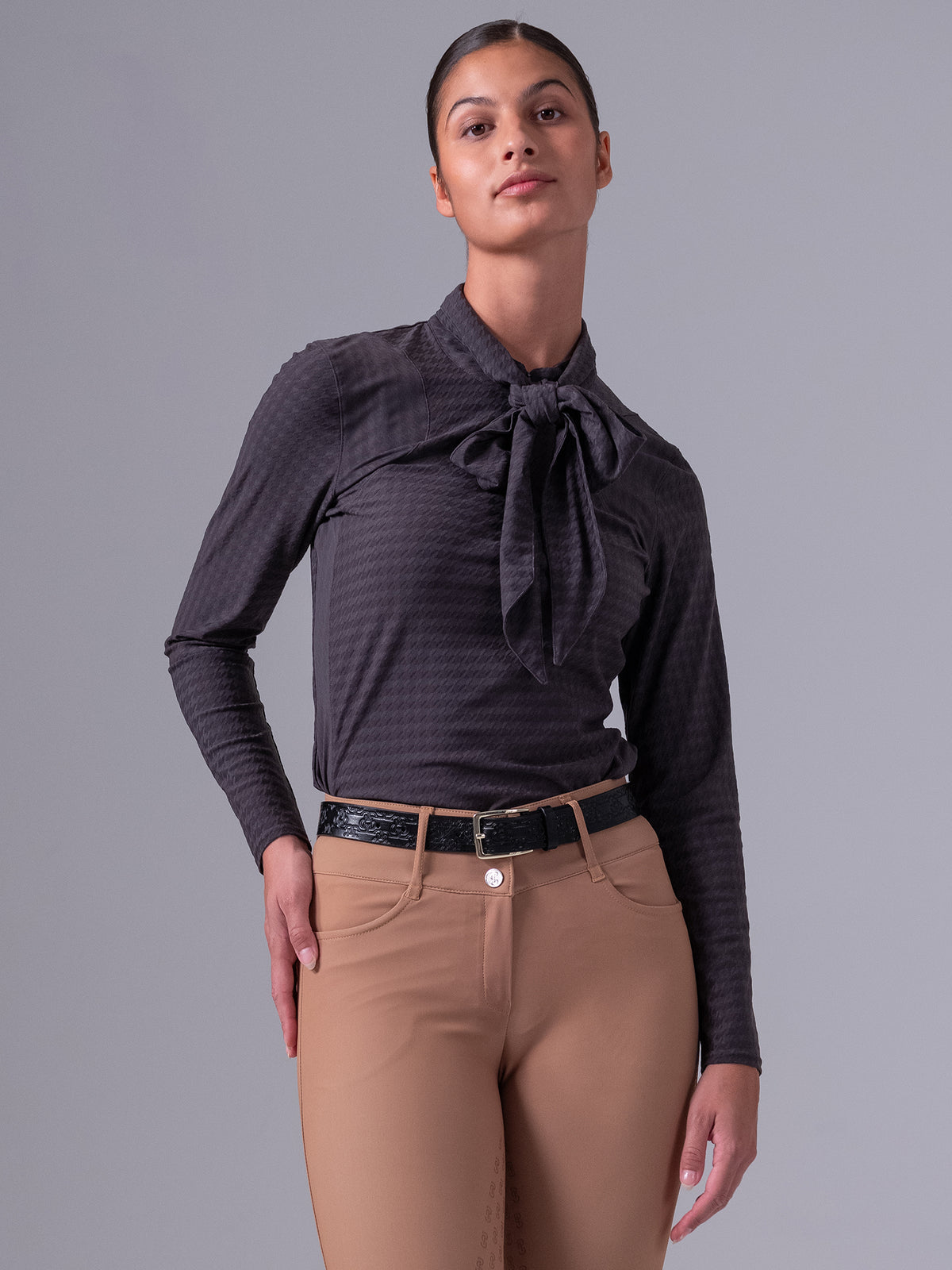 Delilah LS Bow Mesh Top Thunderstorm Grey