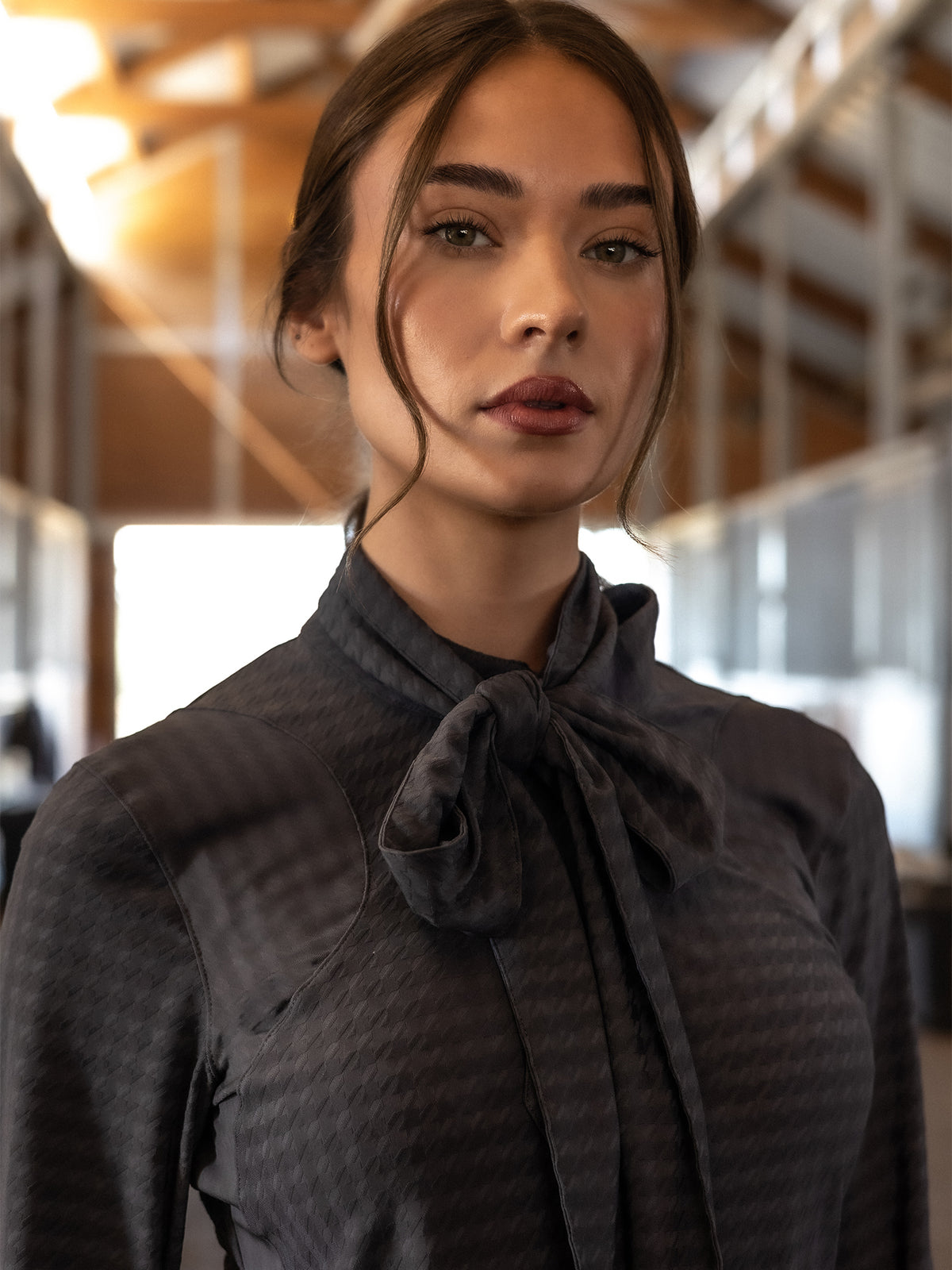 Delilah LS Bow Mesh Top Thunderstorm Grey