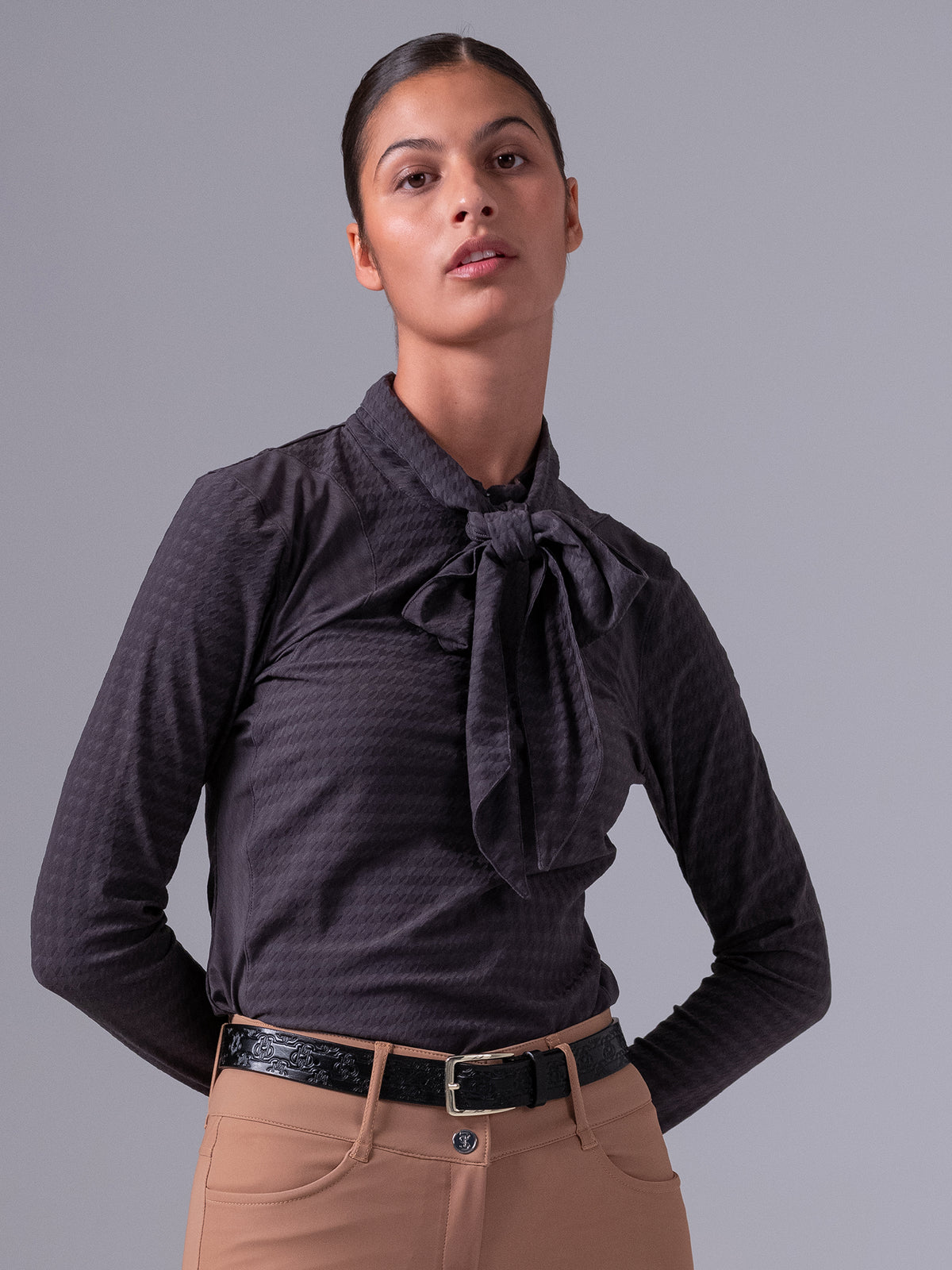 Delilah LS Bow Mesh Top Thunderstorm Grey