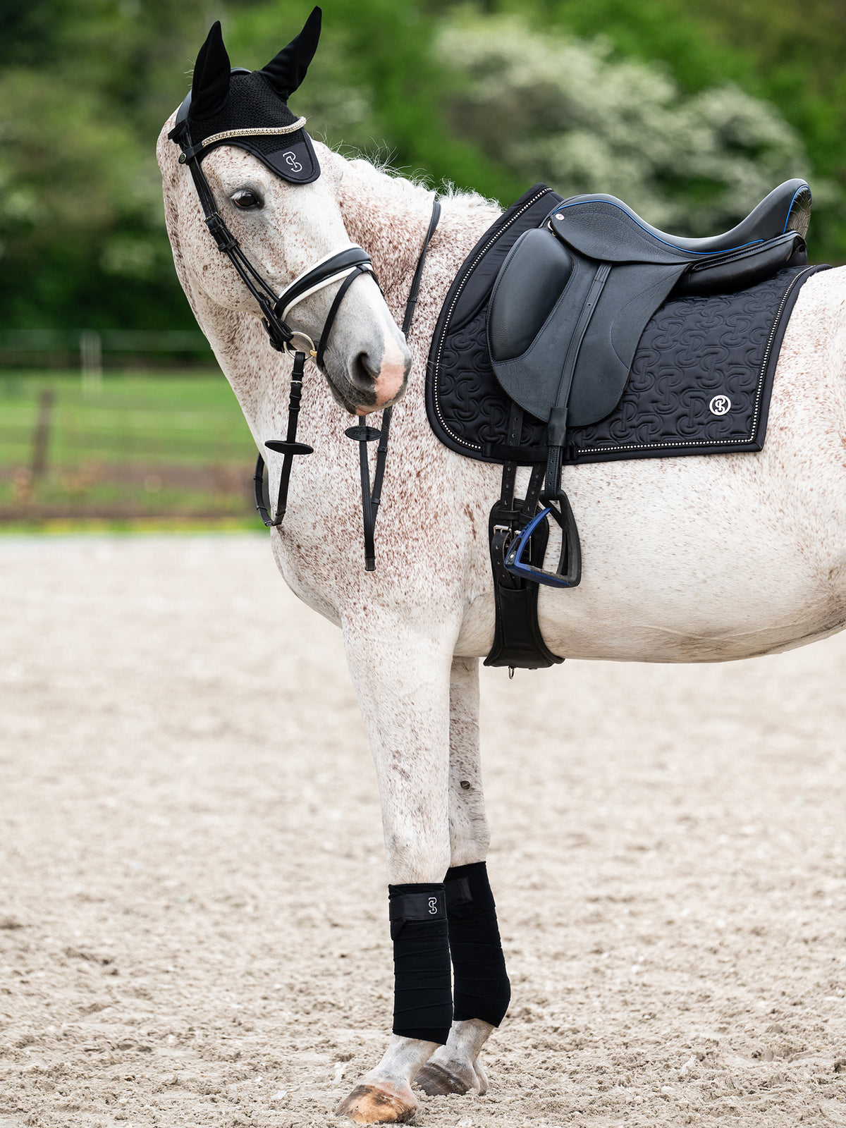 Crystal Satin Dressage Saddle Pad Black