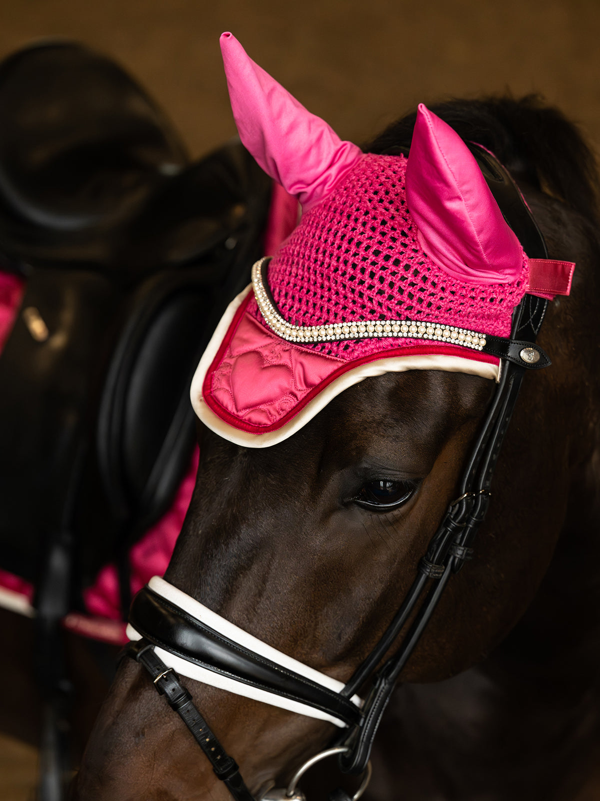 Ear Bonnet Quilted Heart Thrill Pink