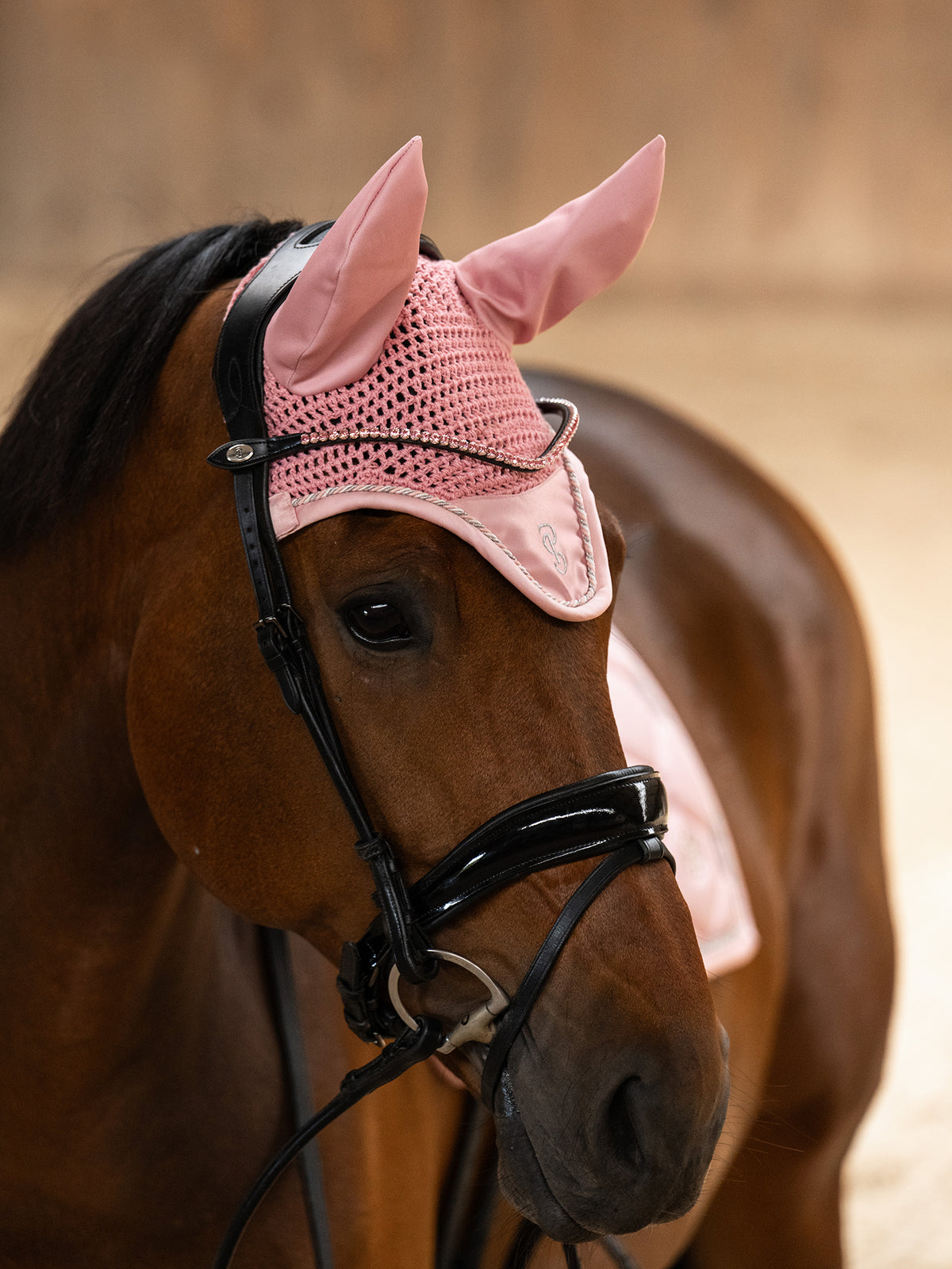 Browband Slim Hortensia Pink Black Leather