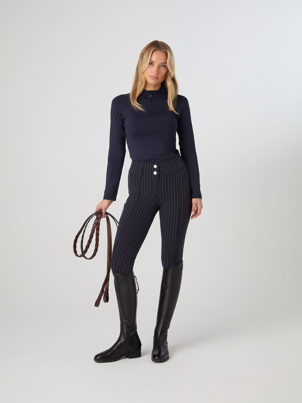 Penny Pinstripe Knee Grip Breeches - Navy