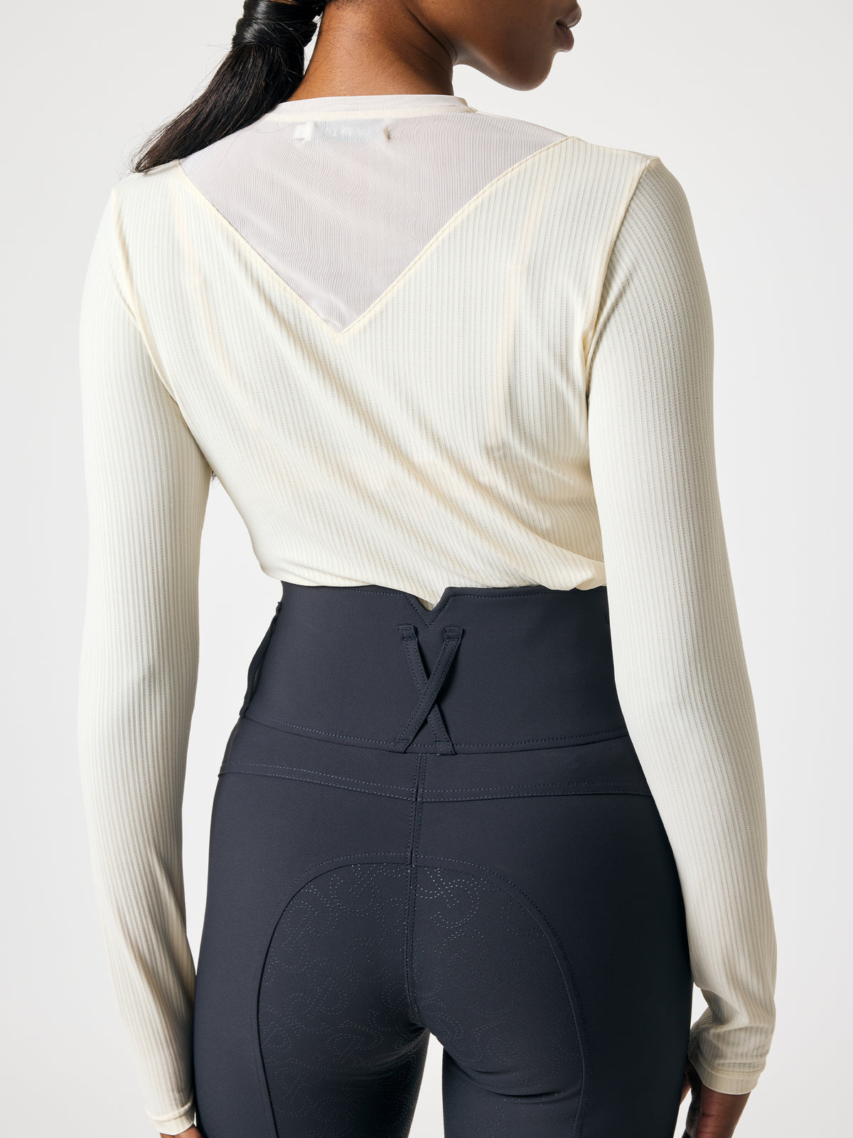 Leandra LS Striped Mesh Top Vanilla Beige