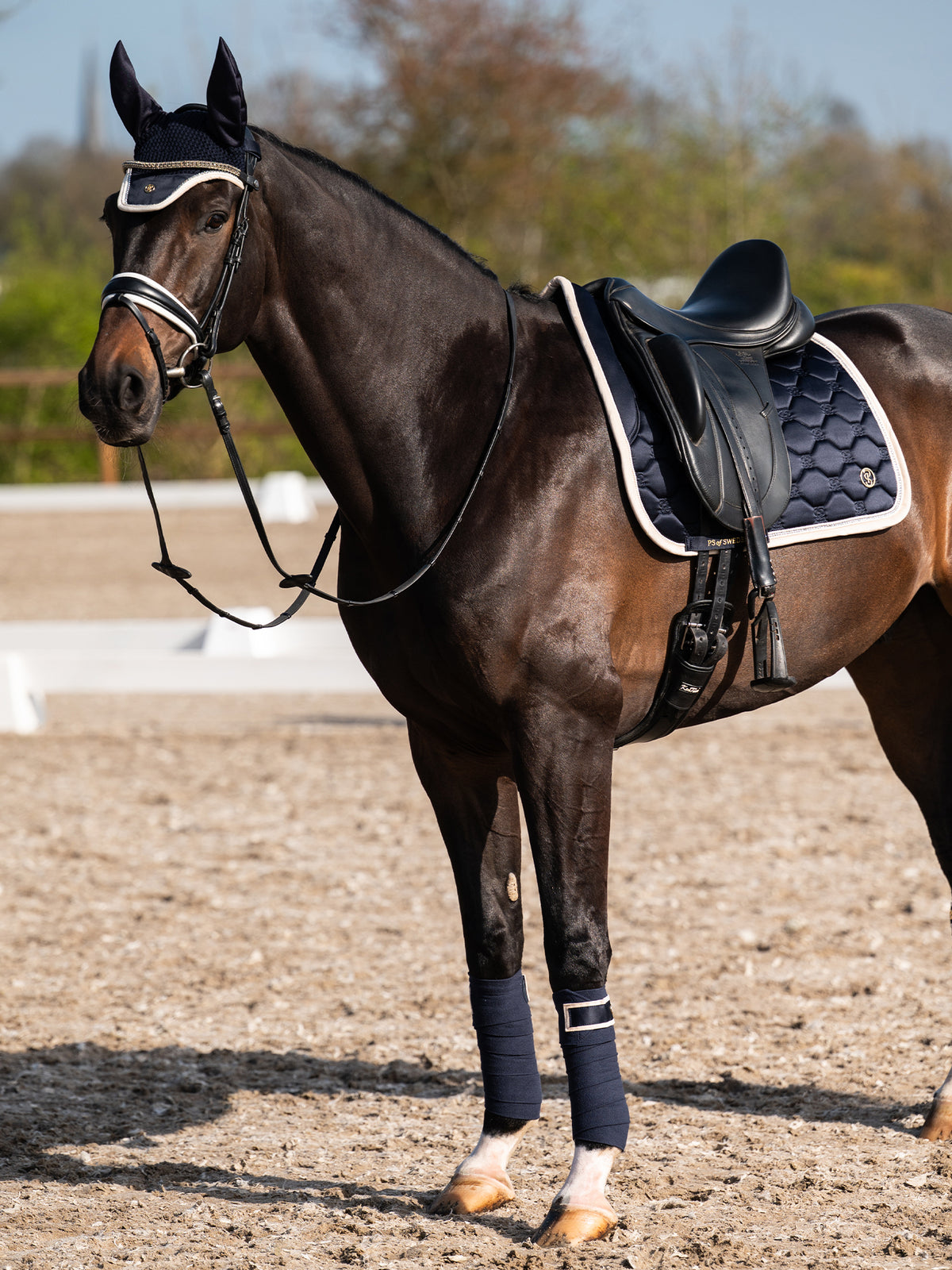 Vintage Monogram Dressage Saddle Pad Navy