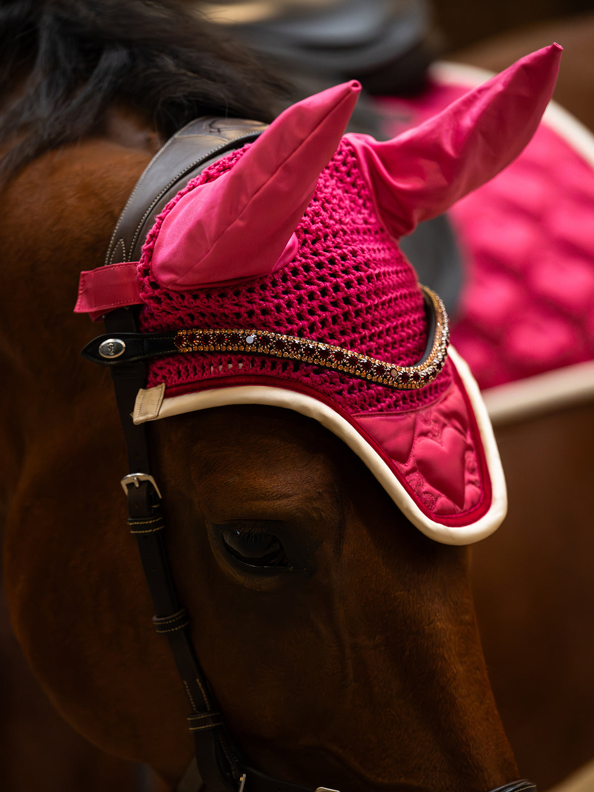Ear Bonnet Quilted Heart Thrill Pink